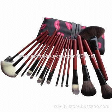 18-piece professional makeup brush set,made of wooden handle,aluminum ferrule with synthetic bristle